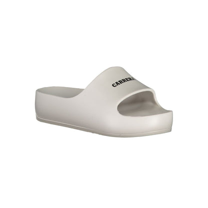 Alt Tag: Carrera White Polyethylene Sandal with 5 cm platform and logo, stylish slippers for modern comfort and fashion.