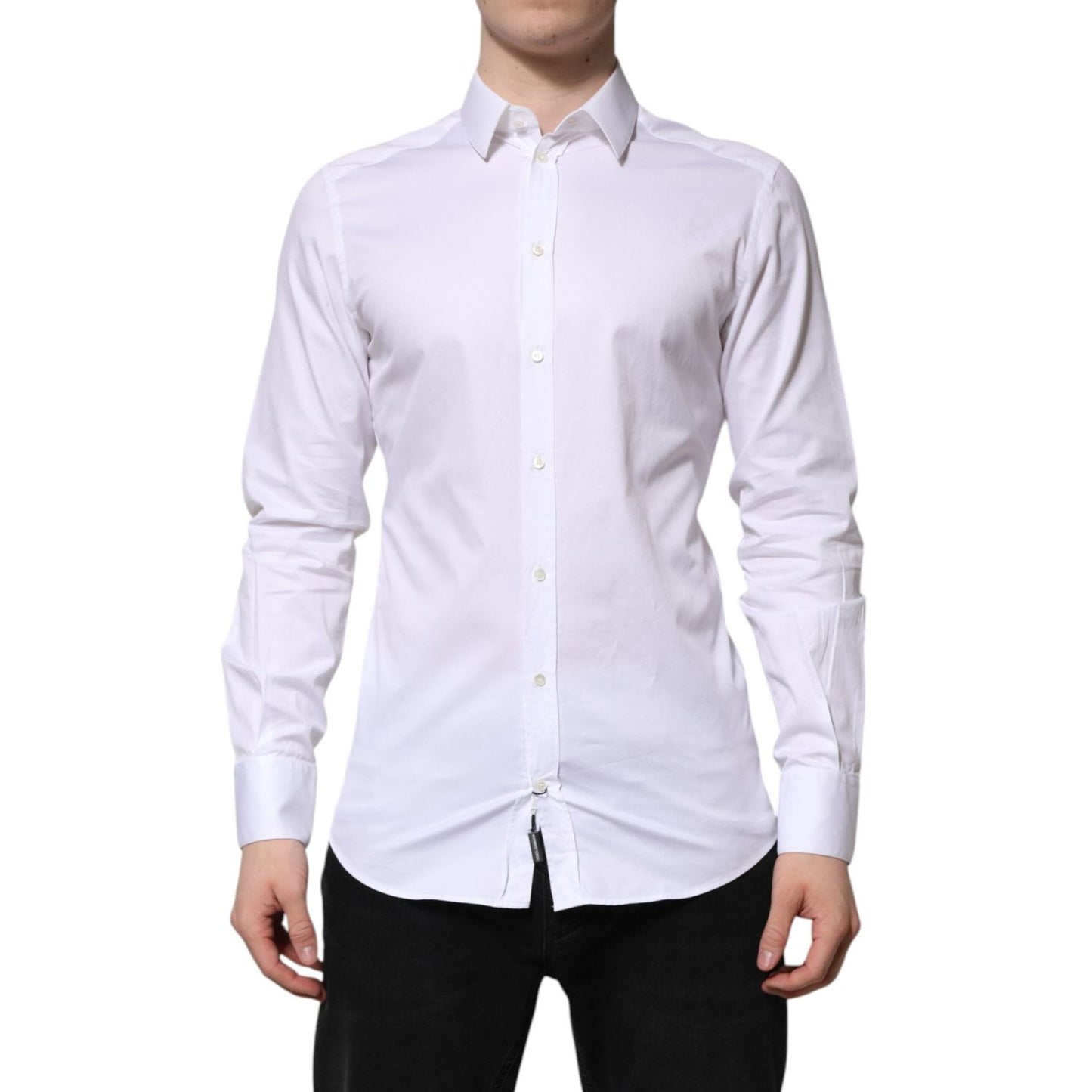 Dolce & Gabbana White Cotton GOLD Long Sleeve Men Dress Shirt