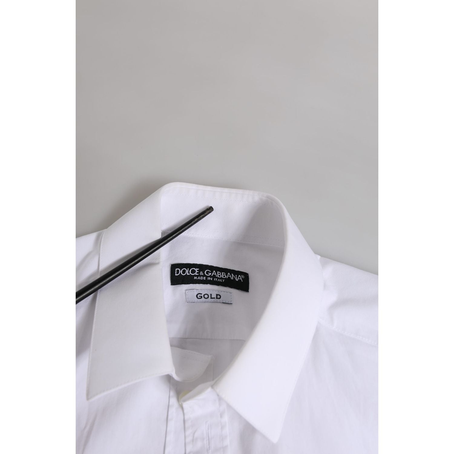 Dolce & Gabbana White Cotton GOLD Long Sleeve Men Dress Shirt