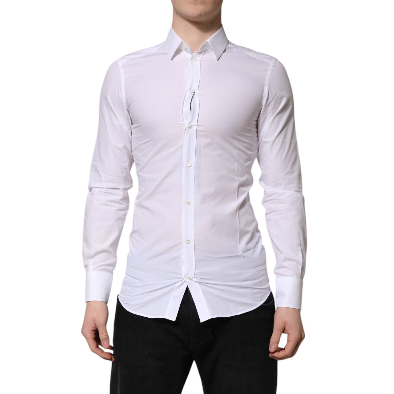 Dolce & Gabbana White Cotton GOLD Long Sleeve Men Dress Shirt