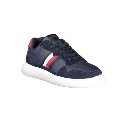 Tommy Hilfiger Blue Leather Men Sneaker with iconic logo and dynamic design.