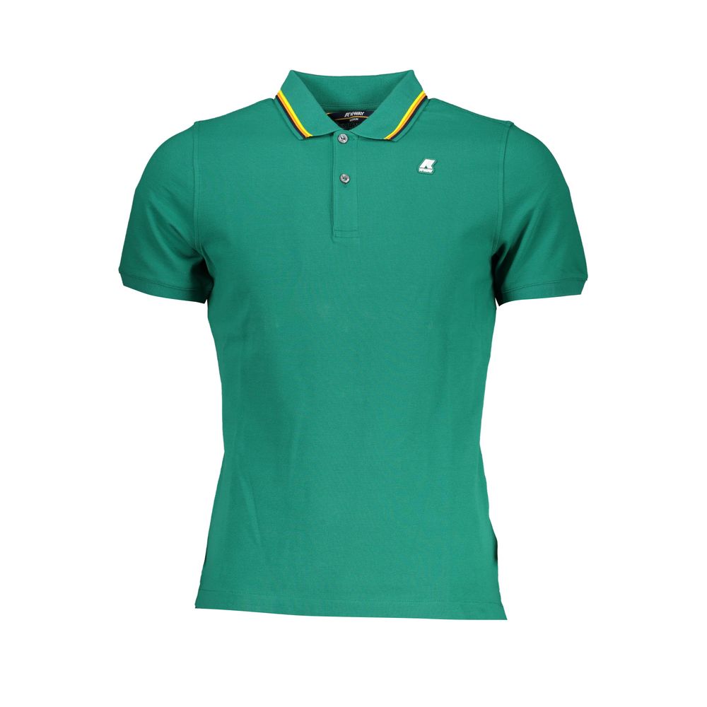 K-WAY Green Cotton Polo Shirt with short sleeves, 2 buttons, contrast details, and logo.