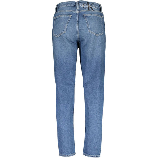 Back view of Calvin Klein Blue Cotton Women Jeans showcasing chic faded effect and classic 5-pocket design.