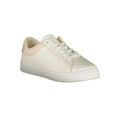 Tommy Hilfiger Beige Leather Women Sneaker, featuring sleek design and logo, ideal for stylish and comfortable wear.
