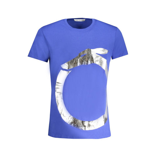 Alt Tag: Trussardi Blue Cotton T-Shirt with short sleeves, crew neck, logo print