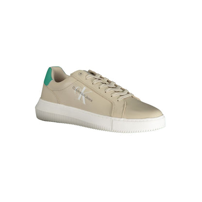 Calvin Klein Beige Polyester Sneaker with laces, logo, and contrast details.