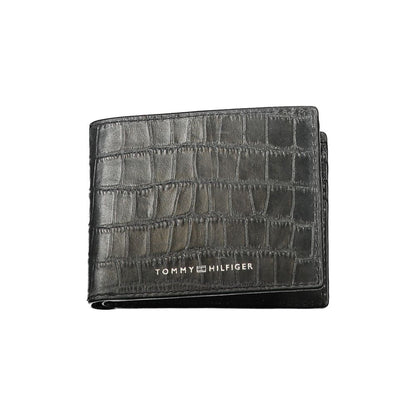 Tommy Hilfiger Black Leather Wallet with double card spaces and contrast details, featuring the logo on the front.