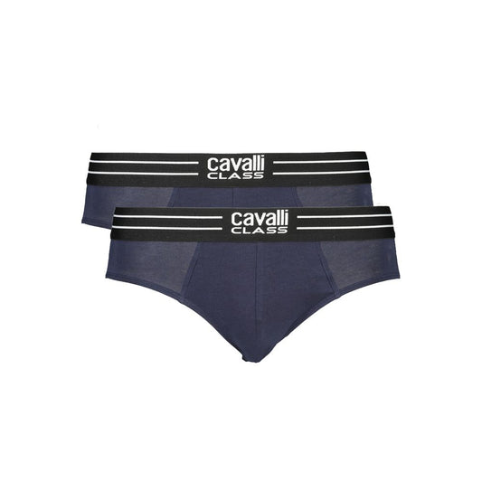 Cavalli Class Blue Cotton Men Underwear with elastic waistband and logo, featuring high-quality cotton for luxurious comfort.