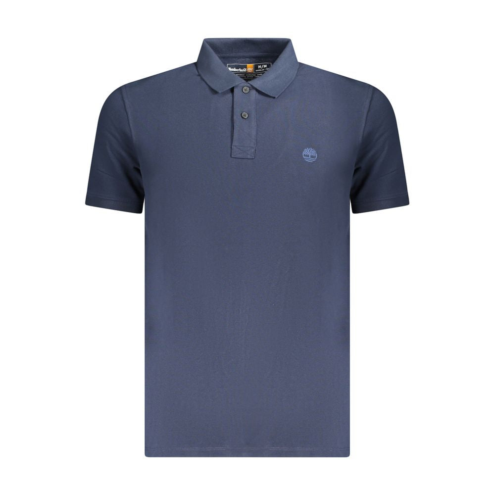Timberland Blue Cotton Men Polo Shirt with signature embroidery, crafted from 100% organic cotton for comfort and style.