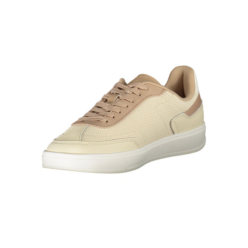 Tommy Hilfiger Beige Leather Women Sneaker with chic design and removable footbed, perfect for casual elegance and comfort.