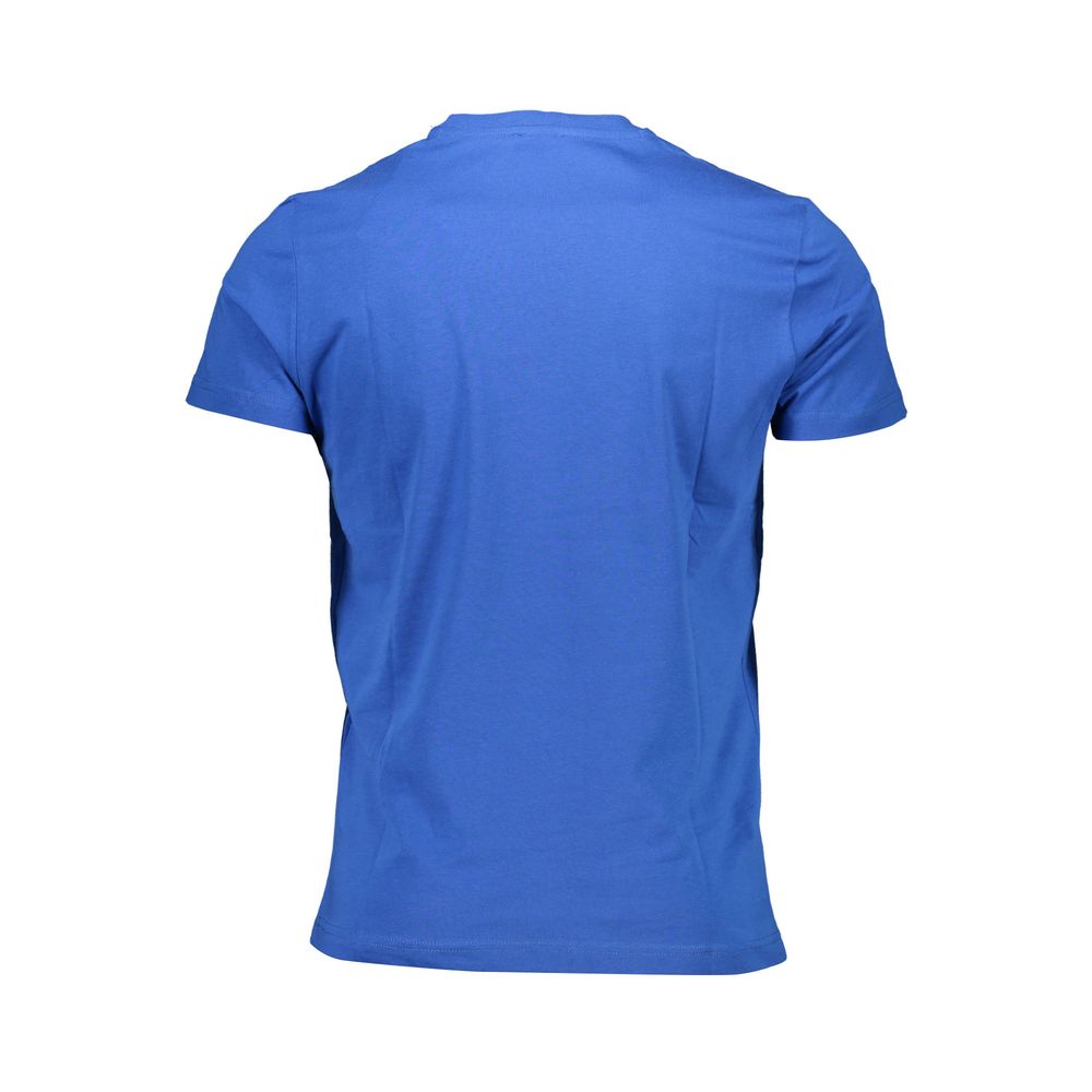 Back view of Diesel Blue Cotton Men T-Shirt showcasing short sleeves and premium fabric in an urban streetwear style.
