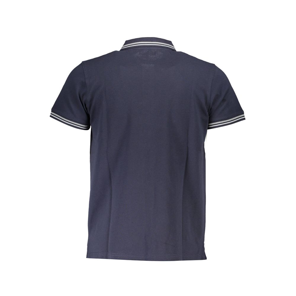 Back view of Cavalli Class Blue Cotton Men Polo Shirt with contrasting details.