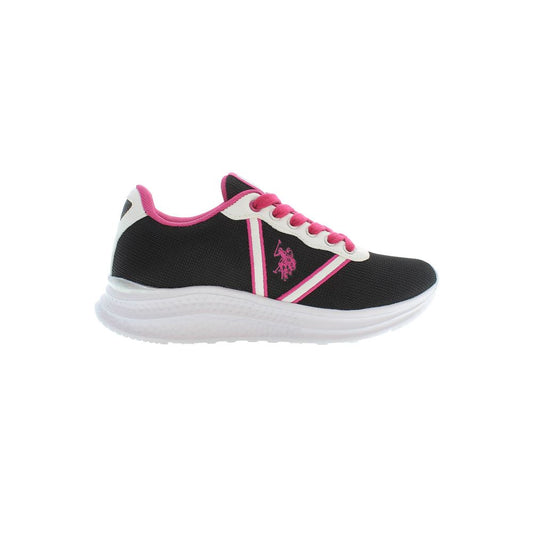 U.S. POLO ASSN. Black Polyester Women Sneaker with pink accents, featuring the iconic logo on side view against a white background.
