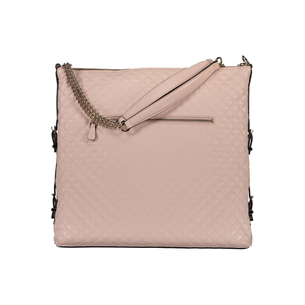 Guess Jeans Pink Polyethylene Women Handbag with chain handles and multiple pockets for style and functionality.