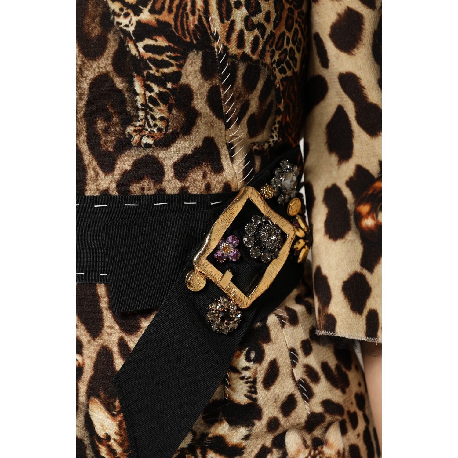 Dolce & Gabbana Brown Leopard Print Belted A-line Midi Dress