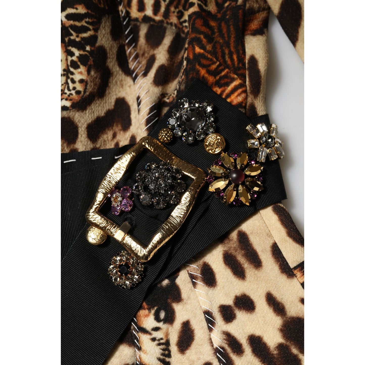 Dolce & Gabbana Brown Leopard Print Belted A-line Midi Dress