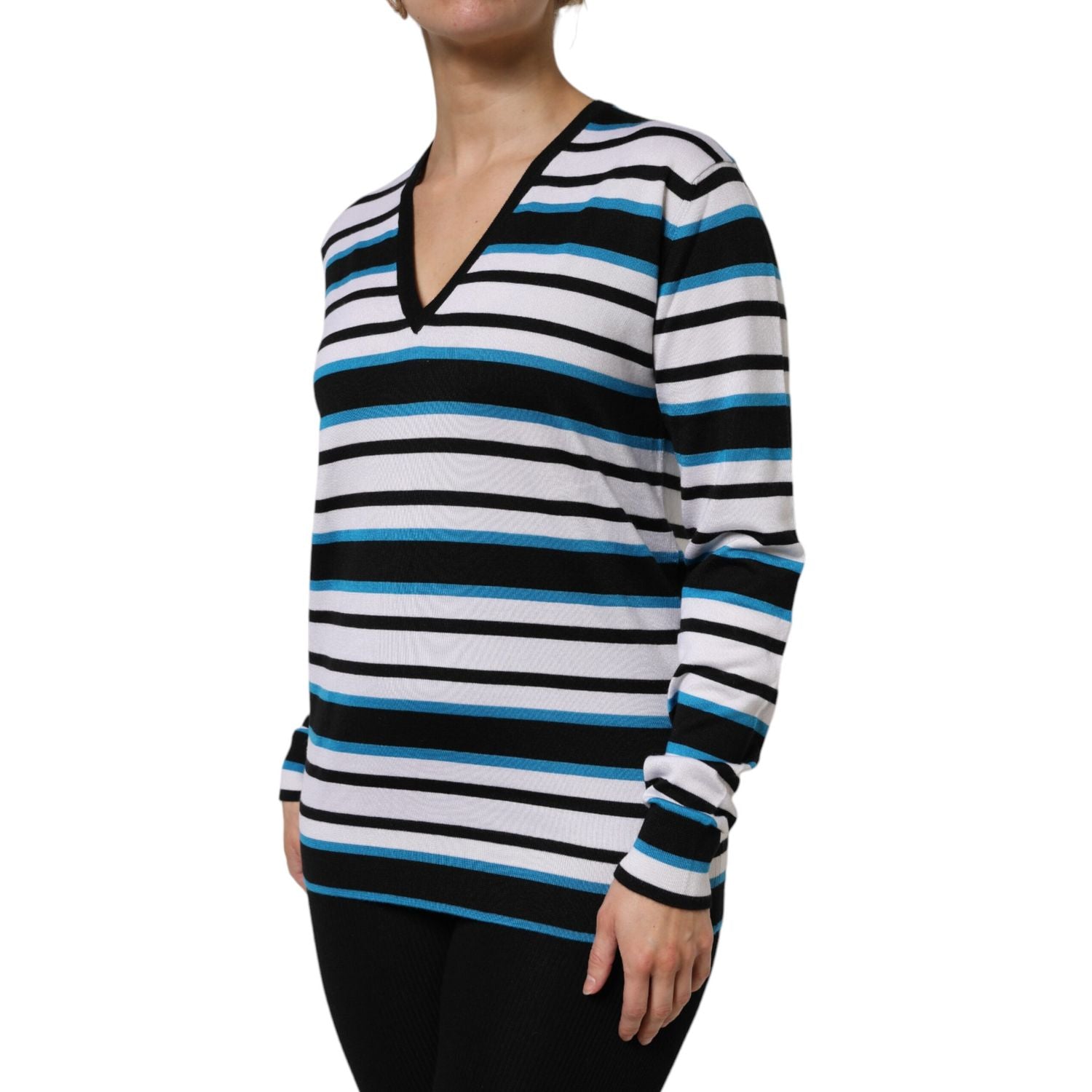 Dolce & Gabbana Multicolor Stripes Long Sleeves V-neck Top