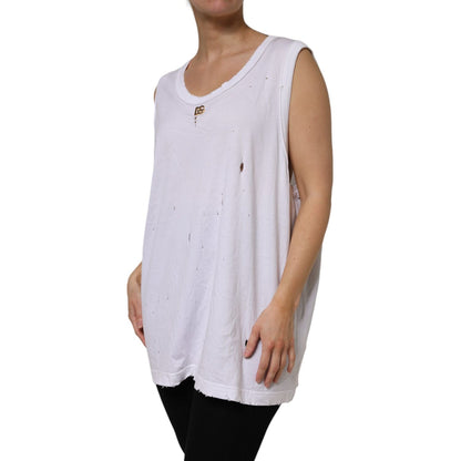 Dolce & Gabbana White Cotton Sleeveless Round Neck Tank Top