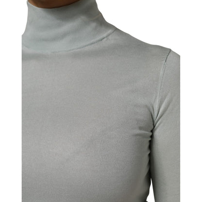 Dolce & Gabbana Light Green Silk Turtleneck 3/4 Sleeves Top