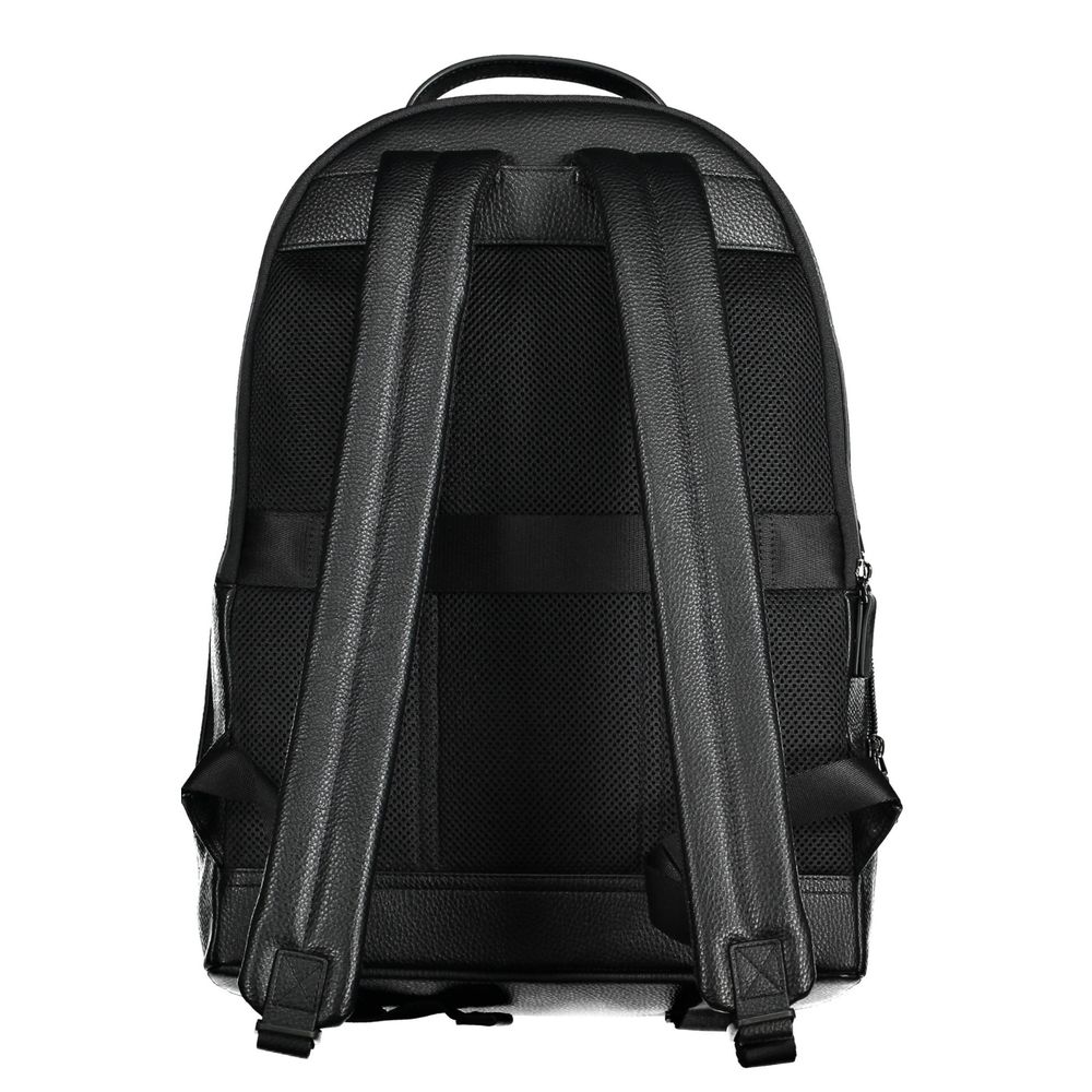 Back view of Tommy Hilfiger Black Polyethylene Men Backpack showing adjustable shoulder straps and top handle.