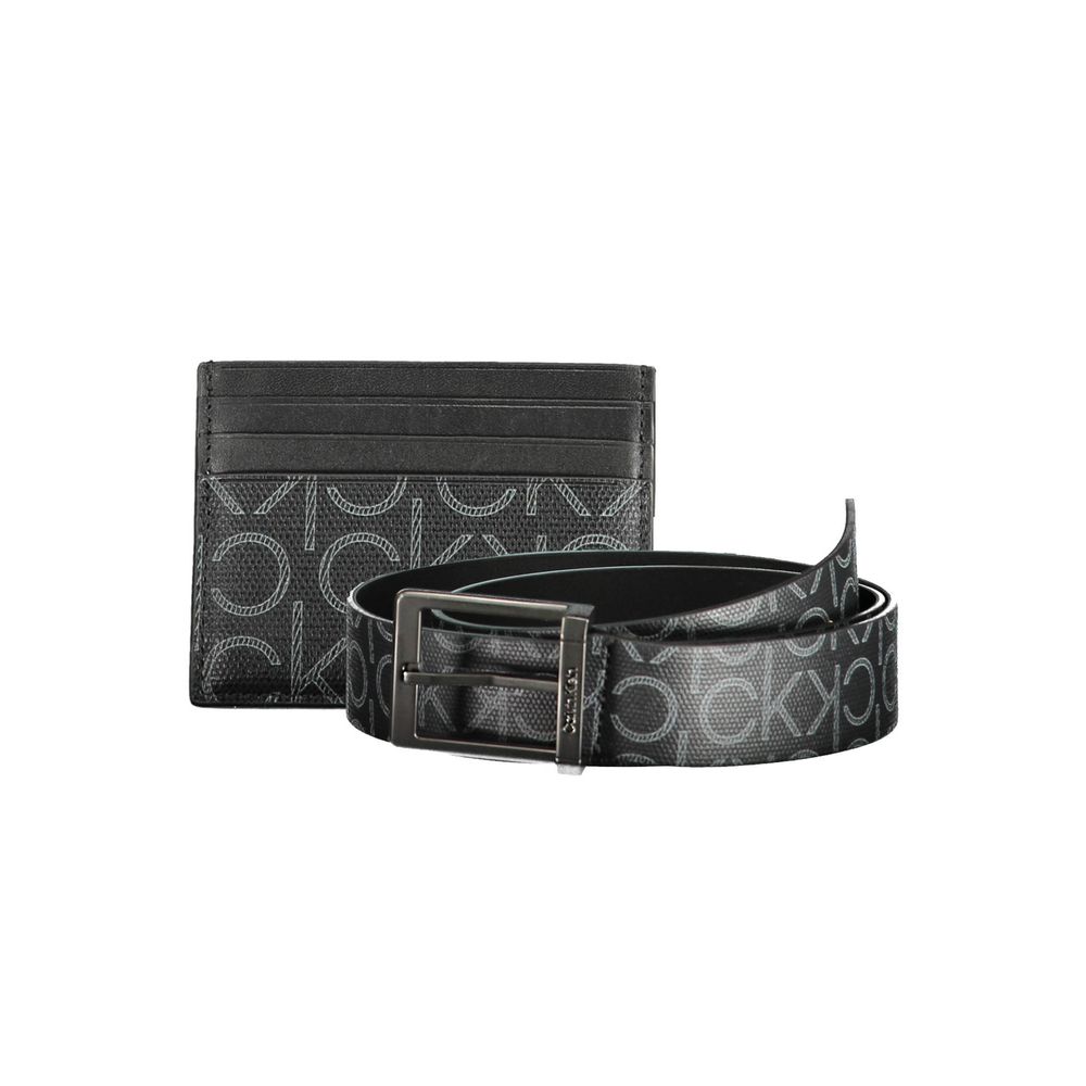 Calvin Klein Black Polyethylene Mens Wallet with card holder and belt featuring iconic logo and modern contrasting details.