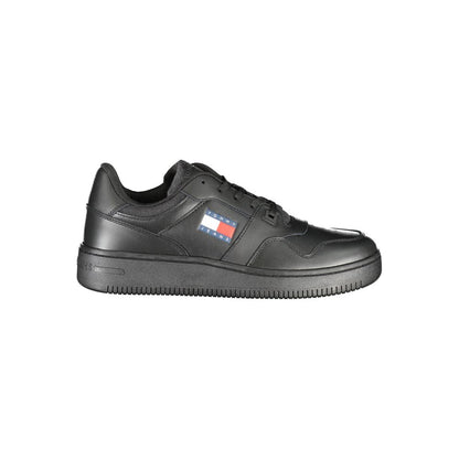 Tommy Hilfiger Black Polyester Sneaker with contrast laces and logo detail, perfect for sporting activities.