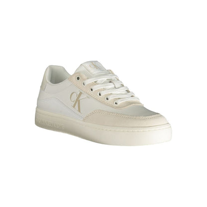 Calvin Klein White Polyester Sneaker with contrasting details and logo, made from 50% recycled thermoplastic rubber.