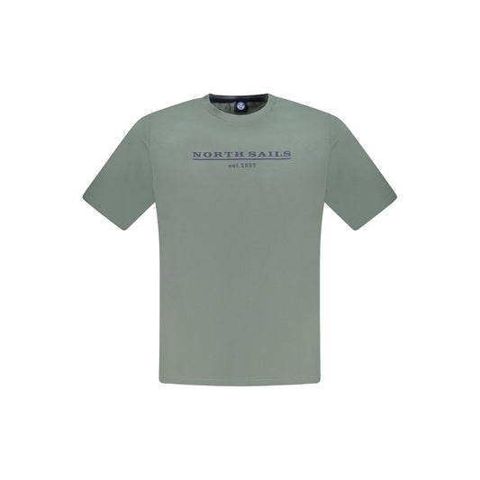 North Sails Green Cotton Men T-Shirt with logo print on front, crew neck, short sleeves, made from 100% cotton for premium comfort.