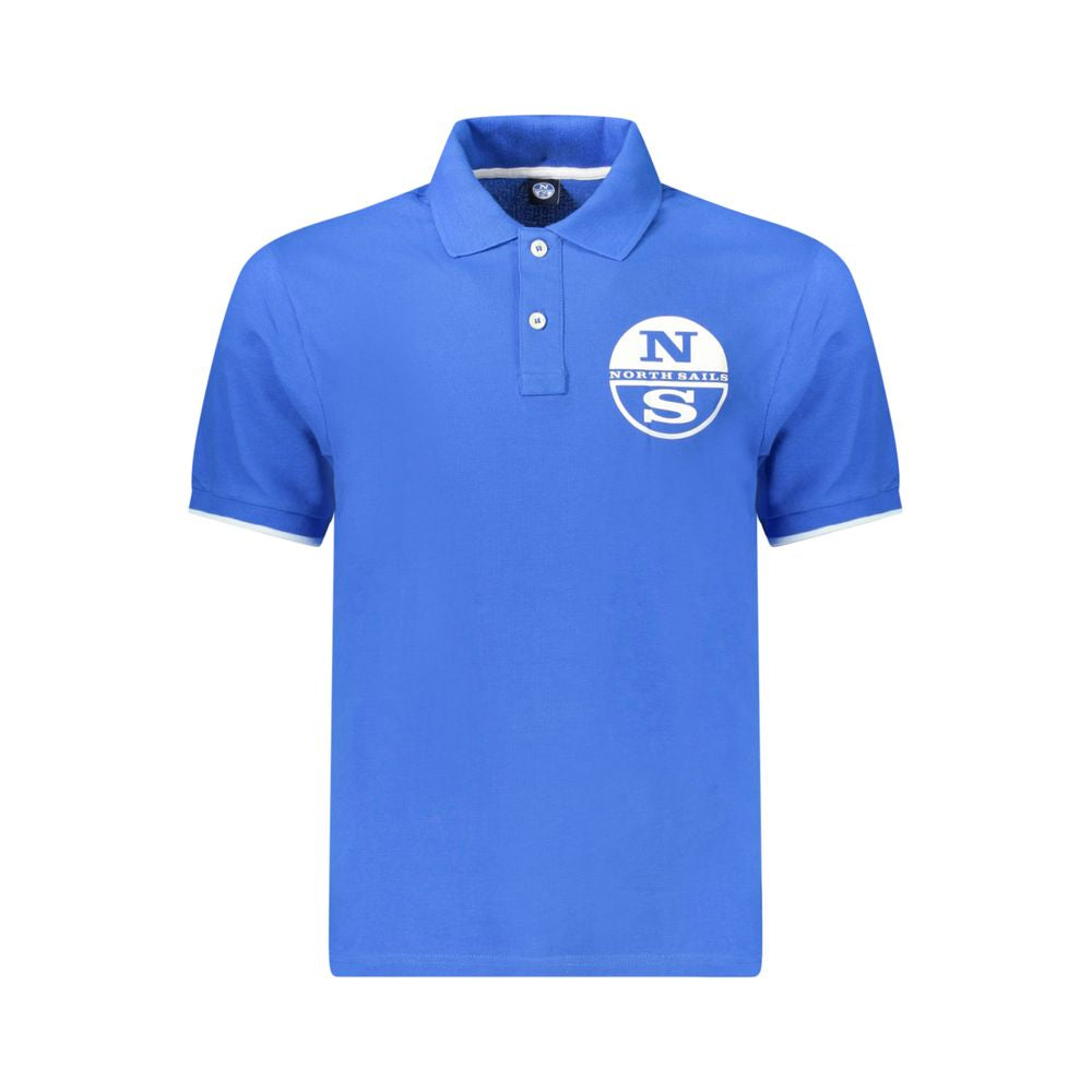 North Sails Blue Cotton Men Polo Shirt featuring a logo on the chest, perfect for nautical style and comfort.