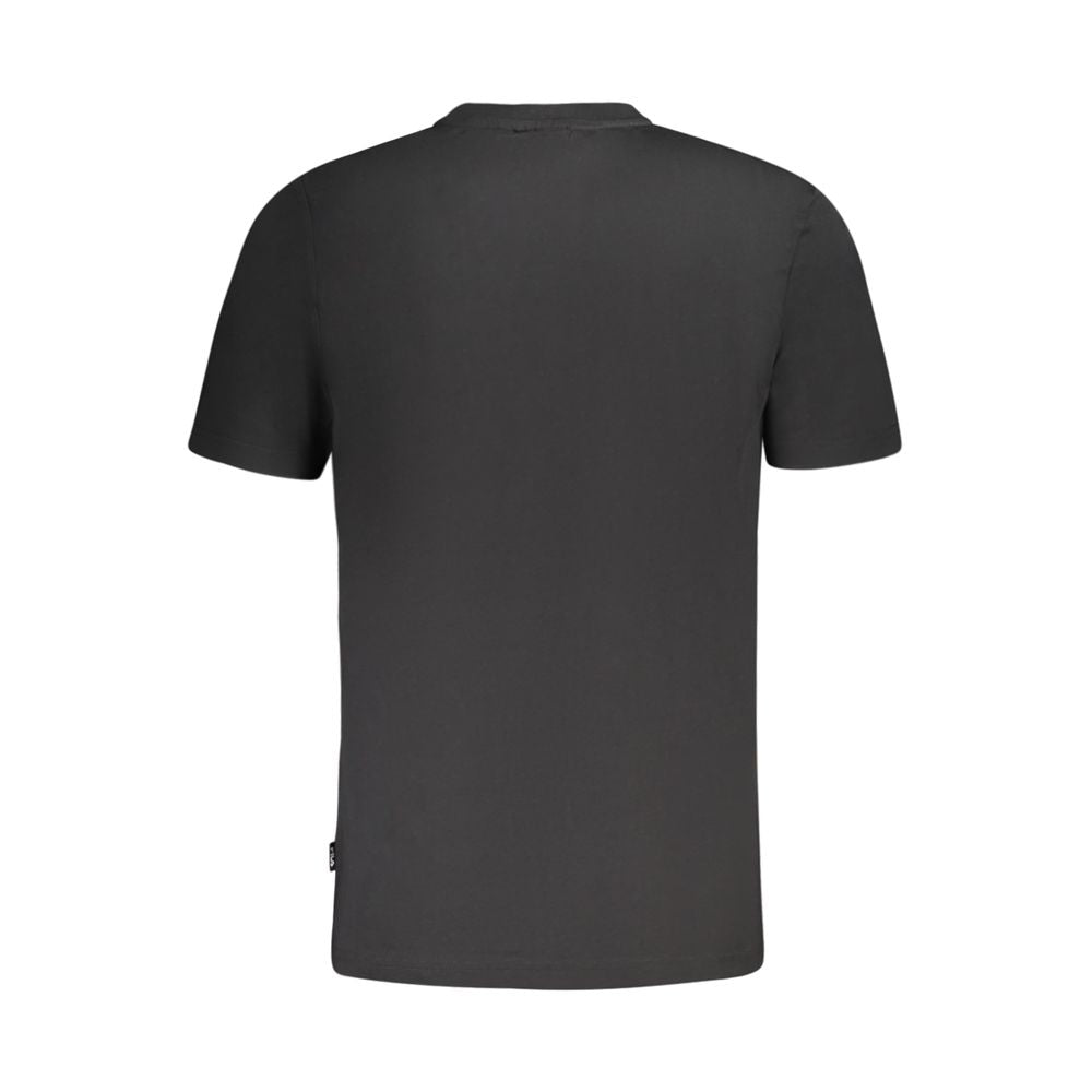 Fila Black Cotton Men T-Shirt featuring a sleek black hue, back view with bold graphic print and Fila logo.