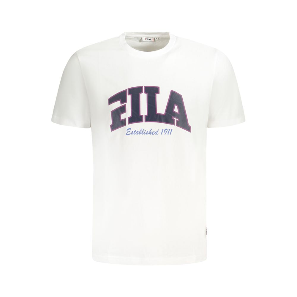 Fila White Cotton Men T-Shirt with graphic logo on front, regular fit, crew neck, perfect for trendy and comfortable everyday style.