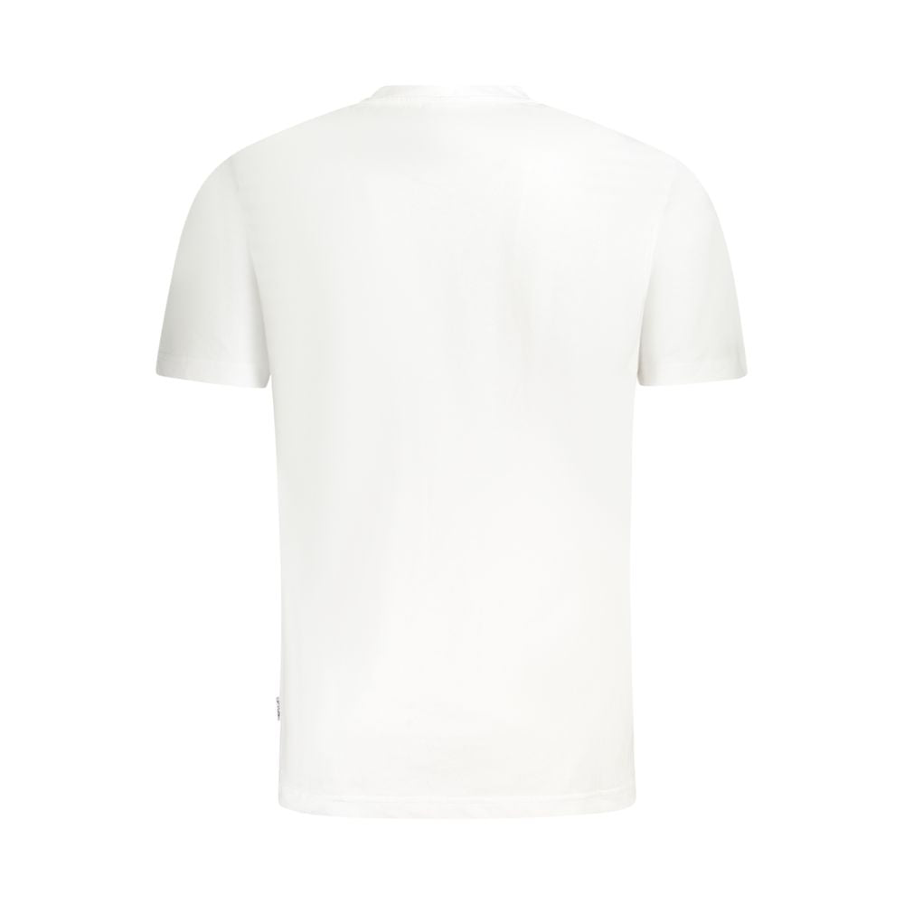 Back view of Fila White Cotton Men T-Shirt with crew neck and regular fit style, showcasing iconic fashion design in pristine white cotton.