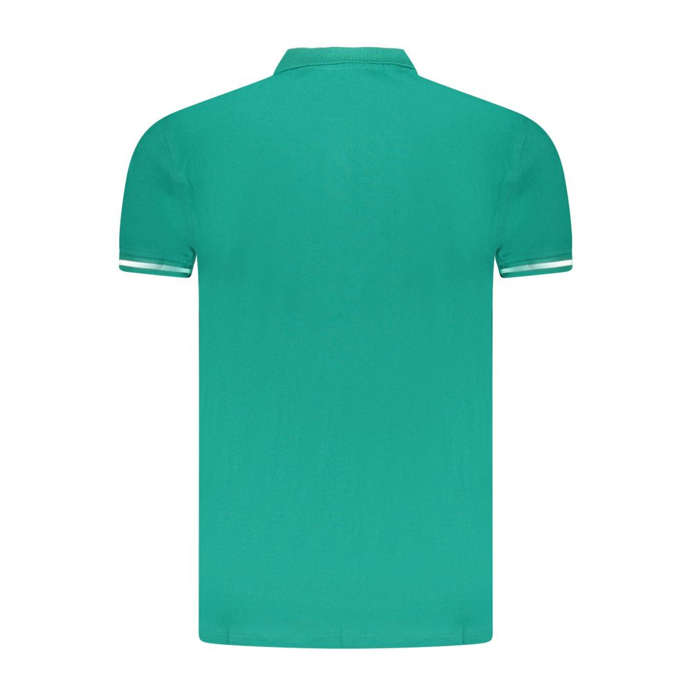 Back view of Cavalli Class Green Cotton Men Polo Shirt with bold green color and short sleeves.