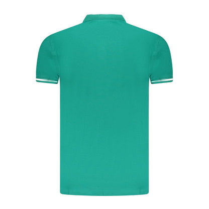 Back view of Cavalli Class Green Cotton Men Polo Shirt with bold green color and short sleeves.