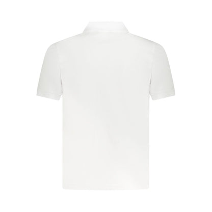 Back view of K-WAY White Cotton Polo Shirt with short sleeves, two buttons, and logo application.