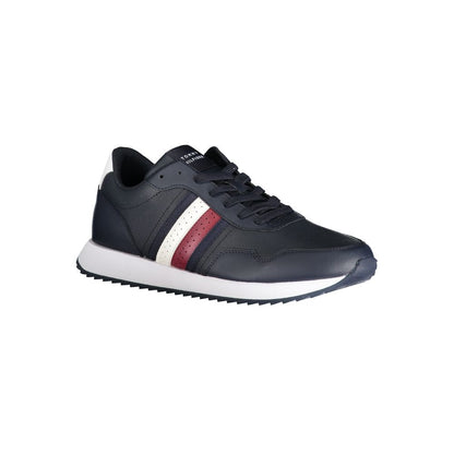 Tommy Hilfiger Blue Polyester Sneaker with laces, contrast details, and logo for sports footwear.
