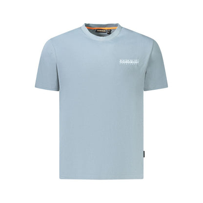 Light blue Napapijri cotton men t-shirt with logo on front