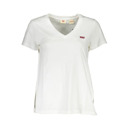 Levi's White Cotton Women T-Shirt with V-neck design and iconic logo.