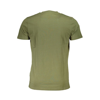Back view of Cavalli Class Green Cotton Men T-Shirt, showcasing its simplistic design and elegant green shade for a stylish look.