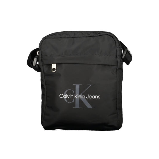 Calvin Klein Black Polyester Men Shoulder Bag with adjustable strap and secure zip closure, eco-friendly design, branded front logo.