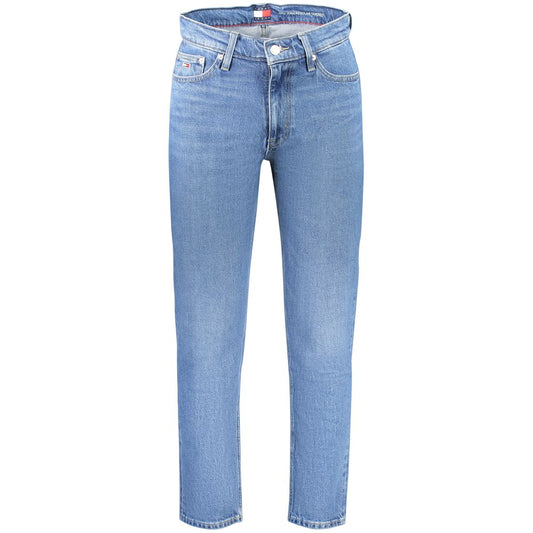 Tommy Hilfiger Blue Cotton Men Jeans in regular tapered fit with 5-pocket design and iconic logo.