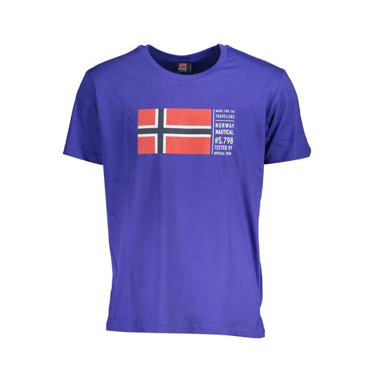 Norway 1963 Blue Cotton Men T-Shirt with logo print, short sleeves, and crew neck design for modern fashion. Perfect for trailblazers.