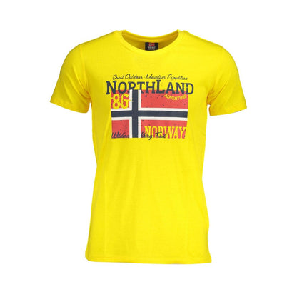 Norway 1963 Yellow Cotton Men T-Shirt with Scandinavian print and logo on vibrant yellow, short sleeve for casual style.