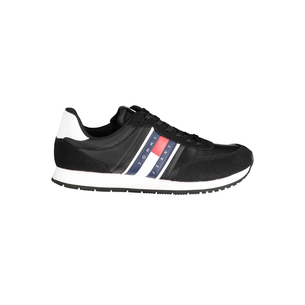 Tommy Hilfiger Black Polyester Sneaker with laces, contrast details, logo, made of 50% recycled polyester material.