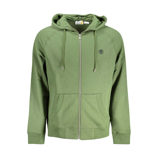 Timberland Green Cotton Men Sweater with zip, two pockets, in urban chic design. Perfect for modern style and comfort.