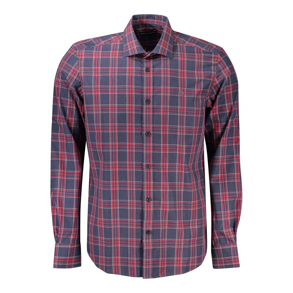 North Sails Blue Cotton Men Shirt with tartan pattern and French collar.