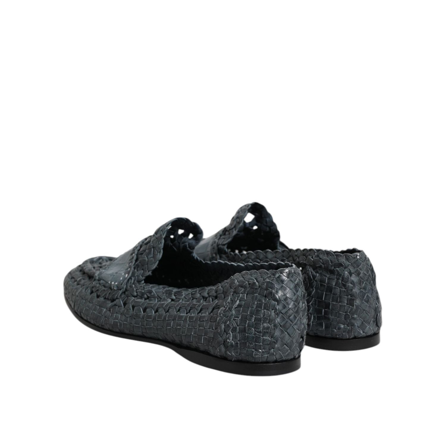 Dolce & Gabbana Blue Woven Leather Slip On Loafers Shoes