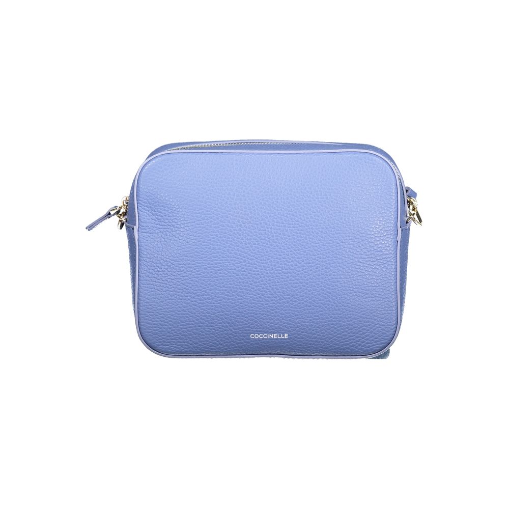 Coccinelle Light Blue Leather Women Handbag with adjustable strap and signature logo, showcasing Italian craftsmanship.