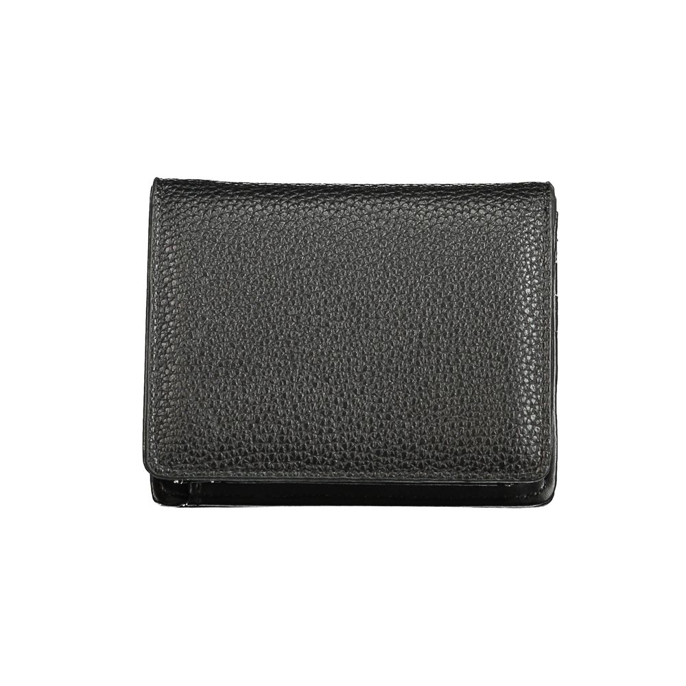 Mario Valentino Black Polyethylene Wallet with coin purse, card spaces, automatic closure, and recycled material logo.
