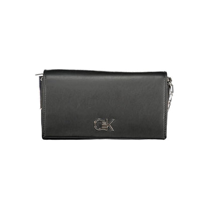 Calvin Klein Black Polyester Handbag with adjustable shoulder strap, 2 compartments, and twist closure. Features recycled materials.